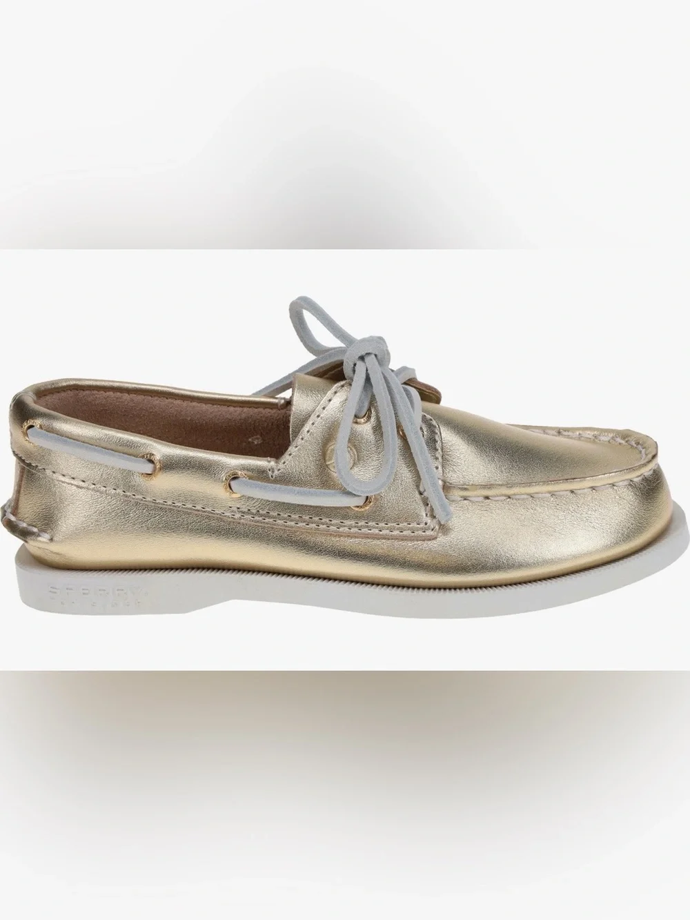 Sperry Metallic Gold Kids Moccasin with Light Gray Laces